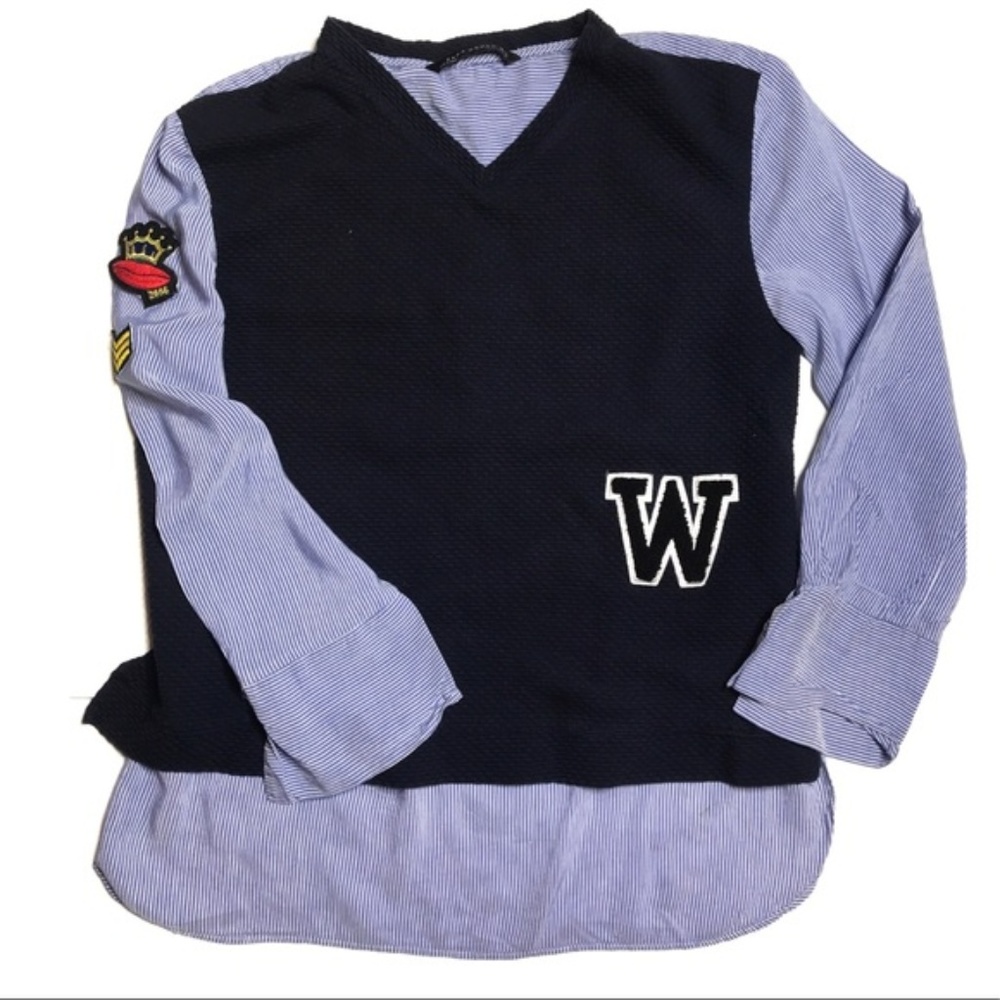 NEW Zara Woman Striped Letterman Pullover Blouse